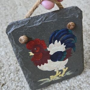 Colorful Hand Painted Rooster Slate Wall Hanging